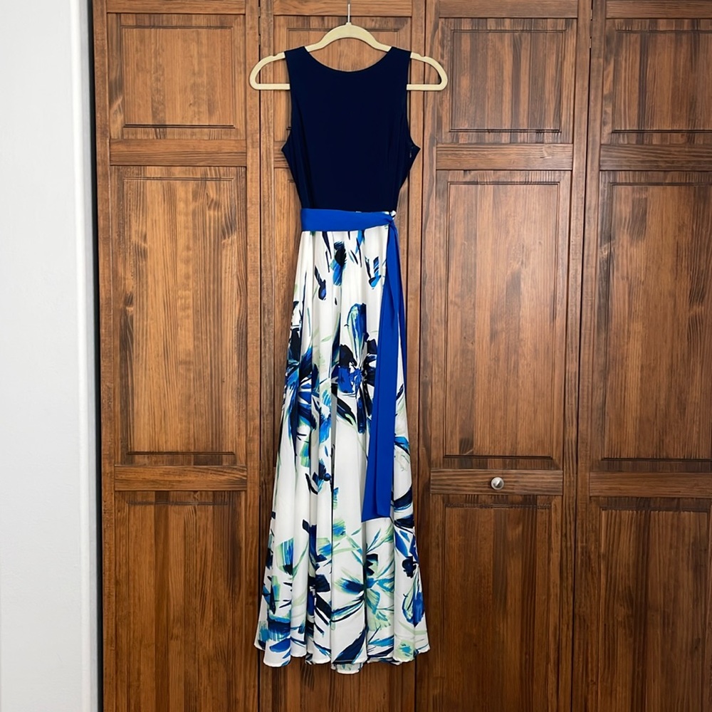 ELIZA J Maxi Dress Navy Top with Royal Blue Sash NWOT